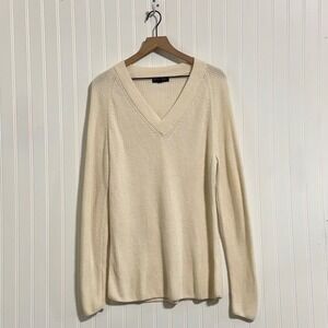 Banana Republic Womens M Cream V-Neck Sweater Ribbed Knit Minimalist Old Money